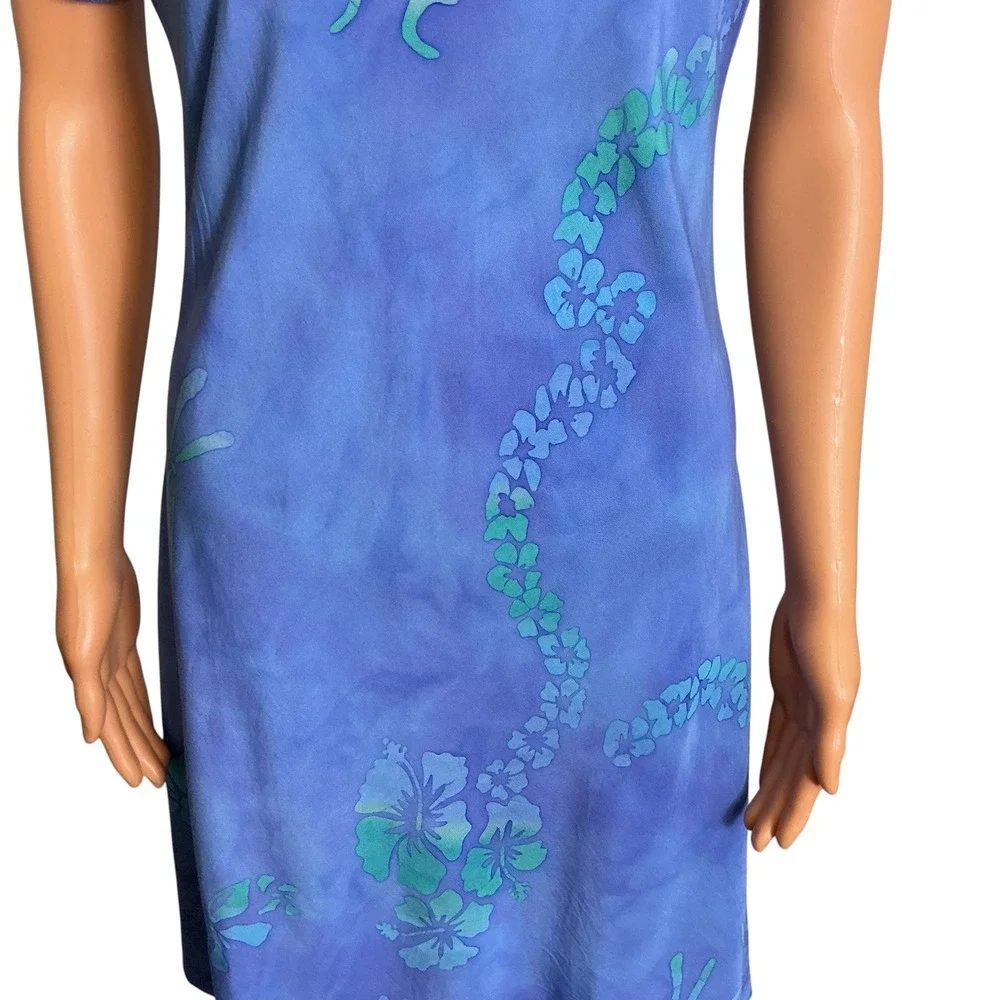 Tropical Tantrum Blue Hawaiian Floral Print Dress V Neck ShortSleeve Casual Mumu - Picture 11 of 16